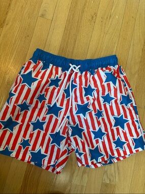Celebrate It Men's Red White and Blue Star Stripe Swim Trunks